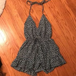 Shein Ditsy Floral Drawstring Waist Halter Romper